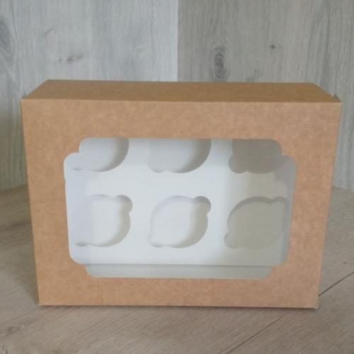 Коробка для 6 кексов Крафт + окно