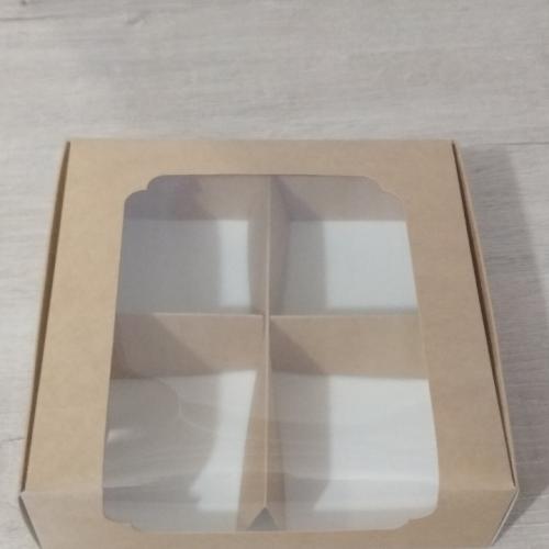 Коробка для десертов 200*200*60 с окном Крафт