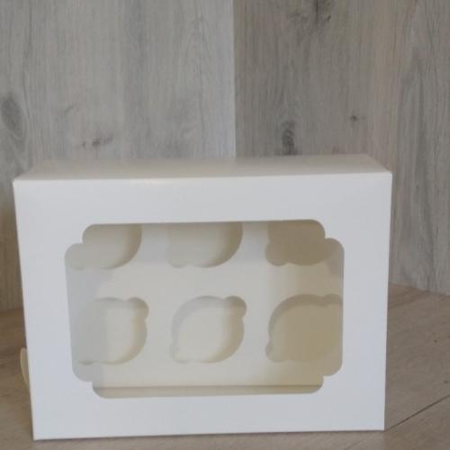 Коробка для 6 кексов Белая + окно